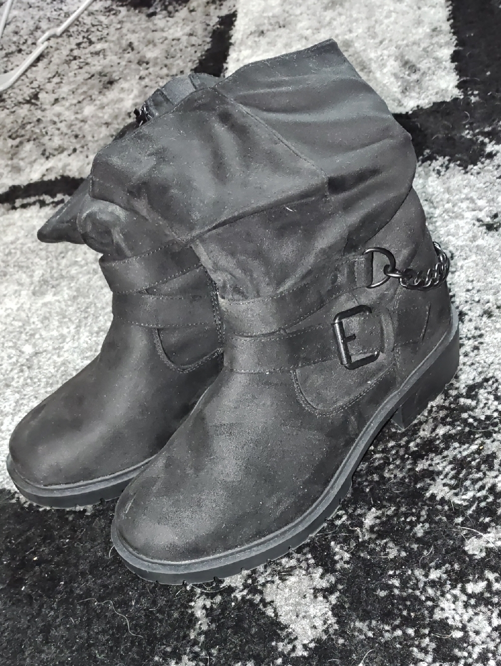 Women's Black Slouch Ankle Boots with Chain Detail